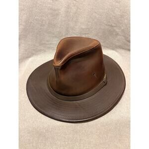 Henschel Hat Co Brown Distressed Leather Outback Hat Medium Western Safari USA